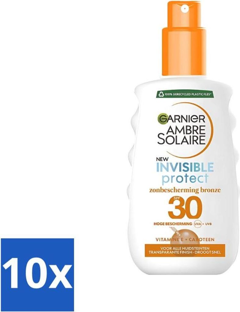 Garnier - Ambre Solaire - Invisible Protect Refresh - Transparentes Bronze-Sonnenschutzspray - LSF 30 - 200 ml - Vorteilspack - 10 Stücke