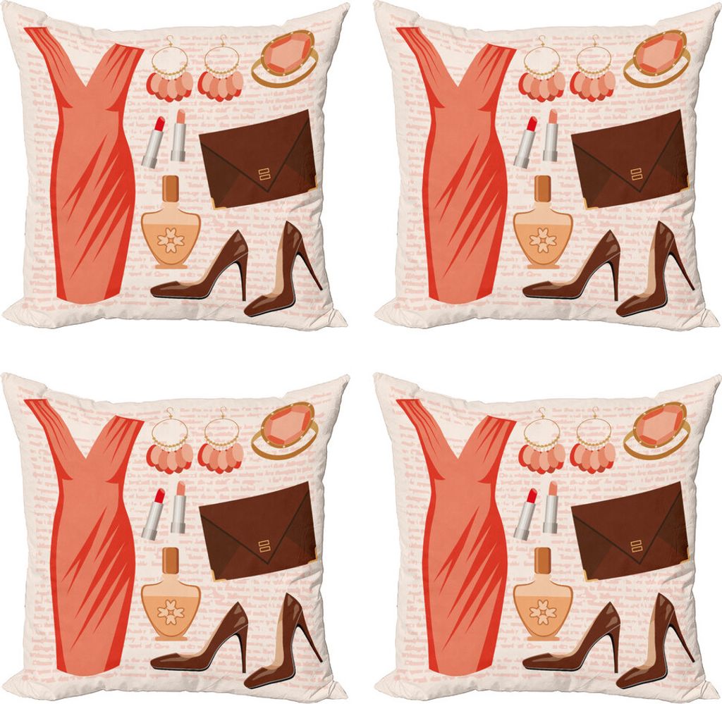 ABAKUHAUS Heels und Kleider Kissenbezug Set (4 Stück), Mode Kleid, Moderner Doppelseitiger Digitaldruck, 40 cm x 40 cm, Salmon Brown Peach