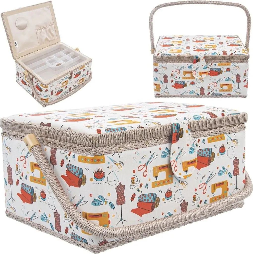 Coussin à épingles avec organisateur 7 compartiments et motif couture