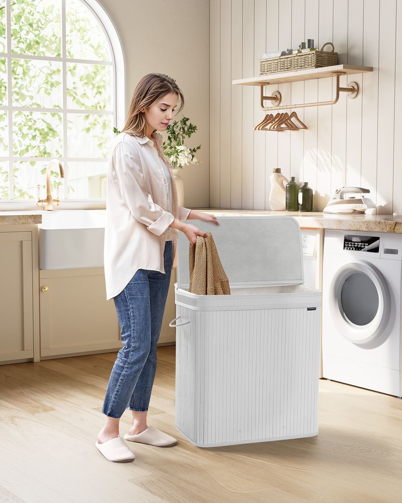 SONGMICS Wäschekorb mit Deckel, Wäschesammler Bambus, Produktbild 