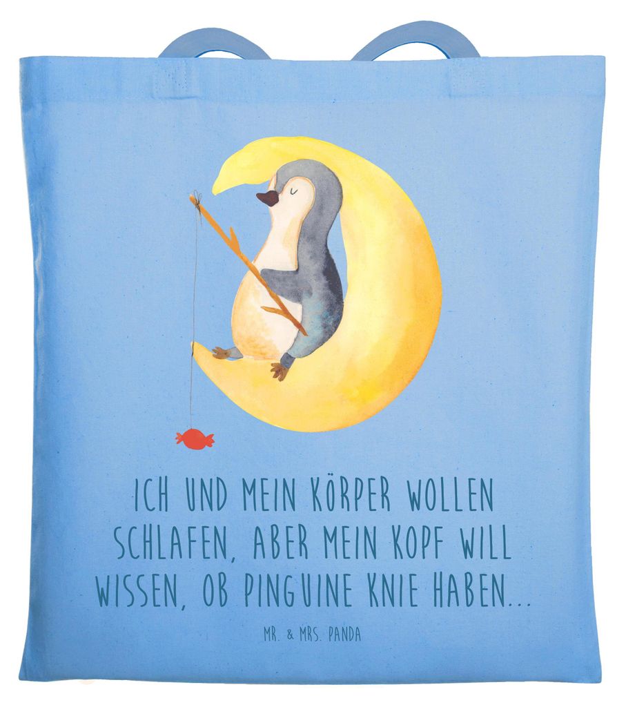 Mr. & Mrs. Panda Beutel Pinguin Mond - Sky Blue - Geschenk, Stoffbeutel, Neugierig, schlafen, Tote Bag, Jutebeutel, Spruch, Tasche, Angel, Shopping...