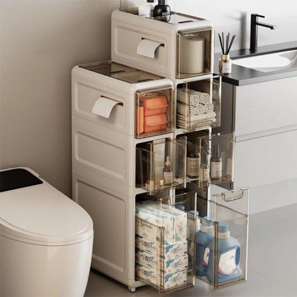 Meuble salle de bains avec tiroir vitré et roulettes largeur 19 cm