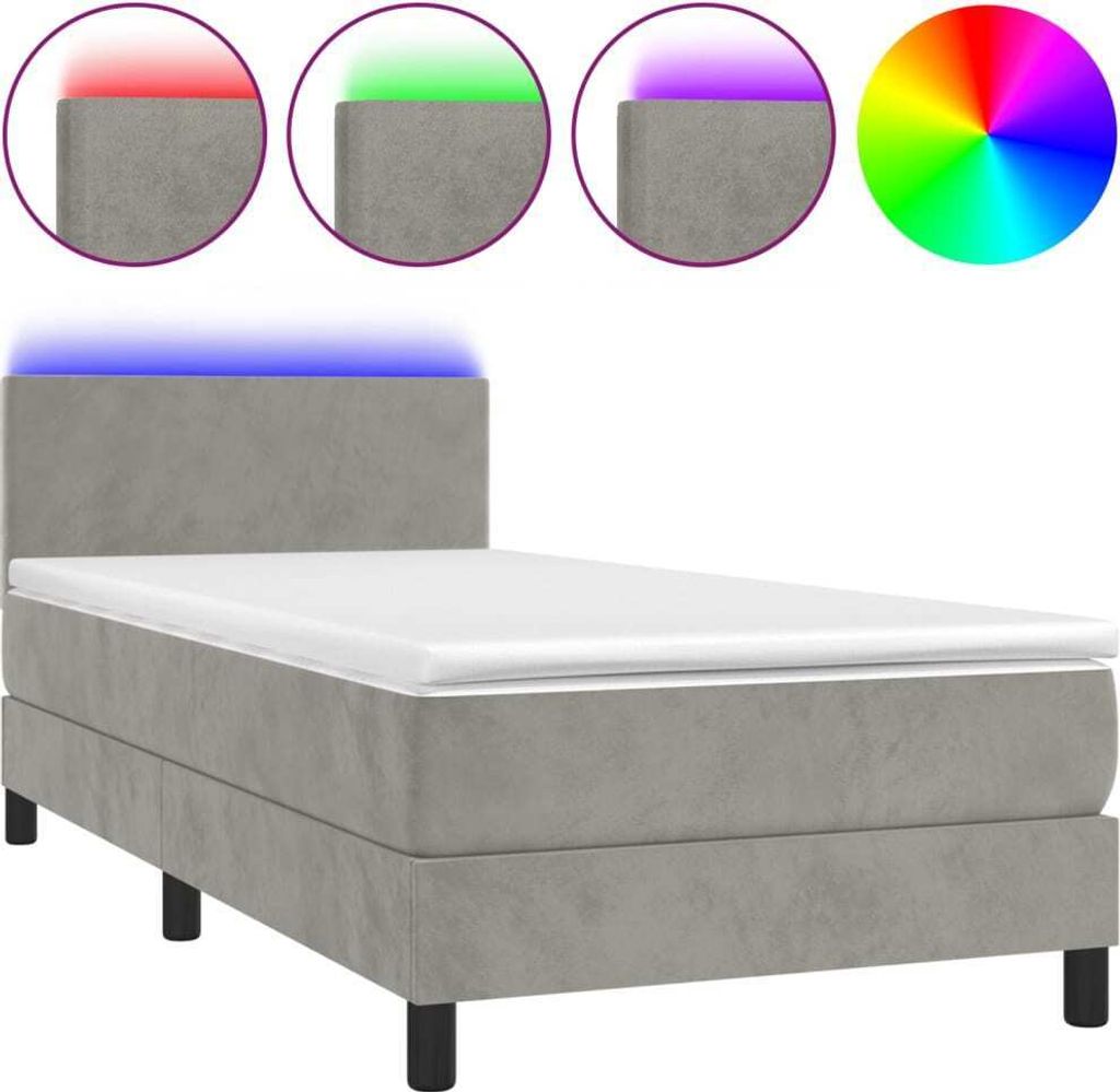 Boxspringbett mit Matratze & LED Hellgrau 90x190 cm Samt