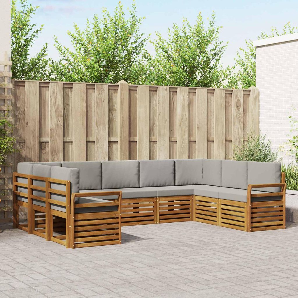 "Summerschlussverkauf"Sofagarnitur - CLORIS - Balkonmöbe/Sitzgruppe - 9 pcs - Moderne Design - Natürlich und Hellgrau Massivholz Akazie - Gartens...