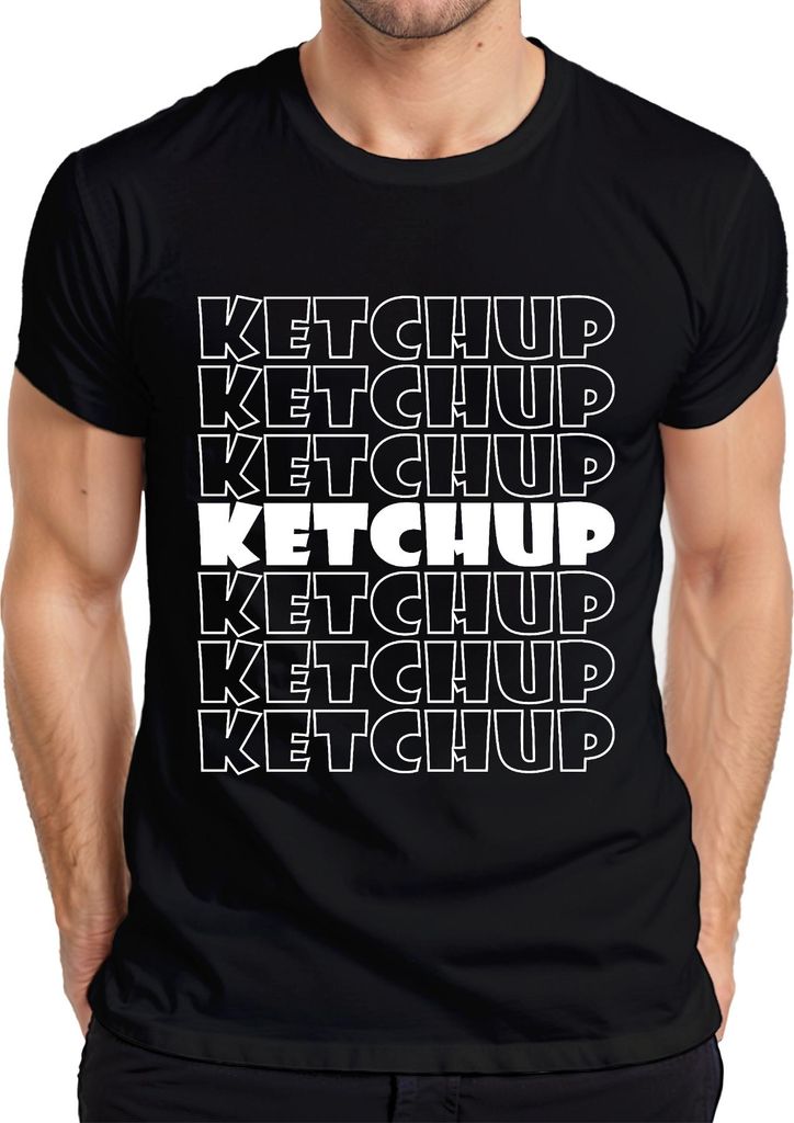 Ketchup Schriftzug Pop Art Retro Muster Pommes Burger Fan Vintage Herren T-Shirt, Schwarz, 3XL