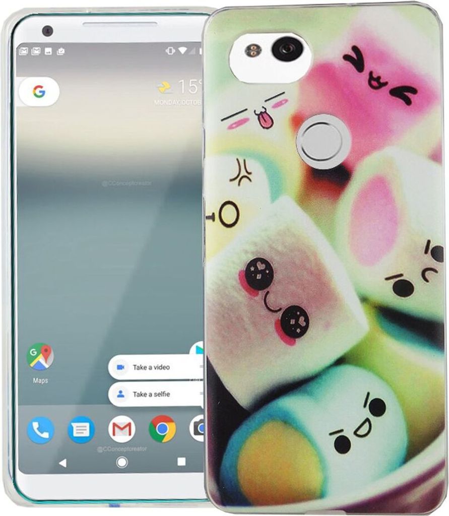 Handy Hülle für Google Pixel 2 XL Cover Case Schutz Tasche Motiv Slim Silikon TPU Schriftzug Marshmallows