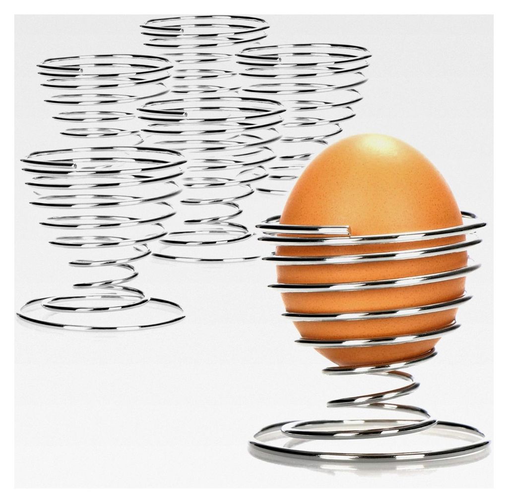 6 Eierbecher aus verchromtem Metall, elegante Eierhalter mit Metallic-Look, Frühstücksset im Drahtspiralen-Design (6-teilig)