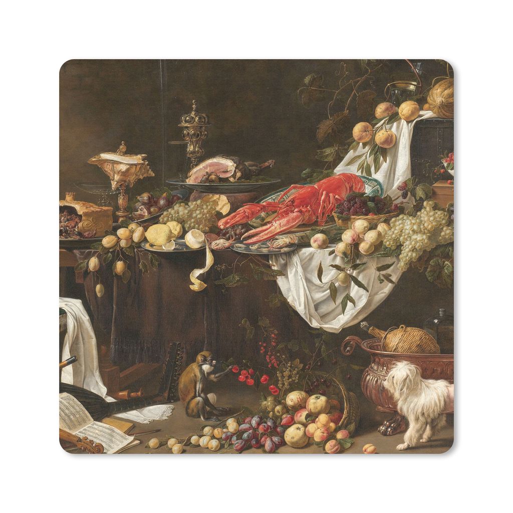 MuchoWow Mauspad Mousepad Stilleben aus aronk - Adriaen van Utrecht - Alte Meister 20x20 cm - Mousepads - Maus Mat - Pad - Mausunterlage - Desk M...