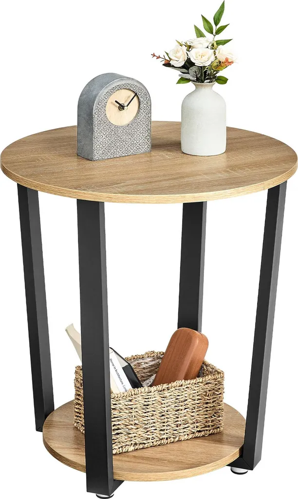 Table basse ronde OSKAR 50 cm en chêne Sonoma style loft pour salon