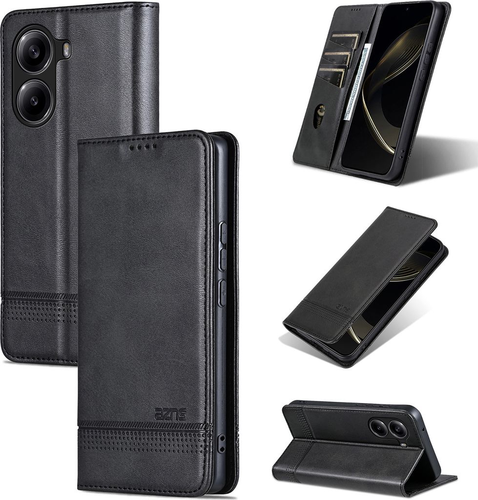 Leder Hülle für Xiaomi Redmi Turbo 4 / Poco X7 Pro, Klapphüllen Brieftasche Magnetverschluss Ständer Schutzhülle Schwarz
