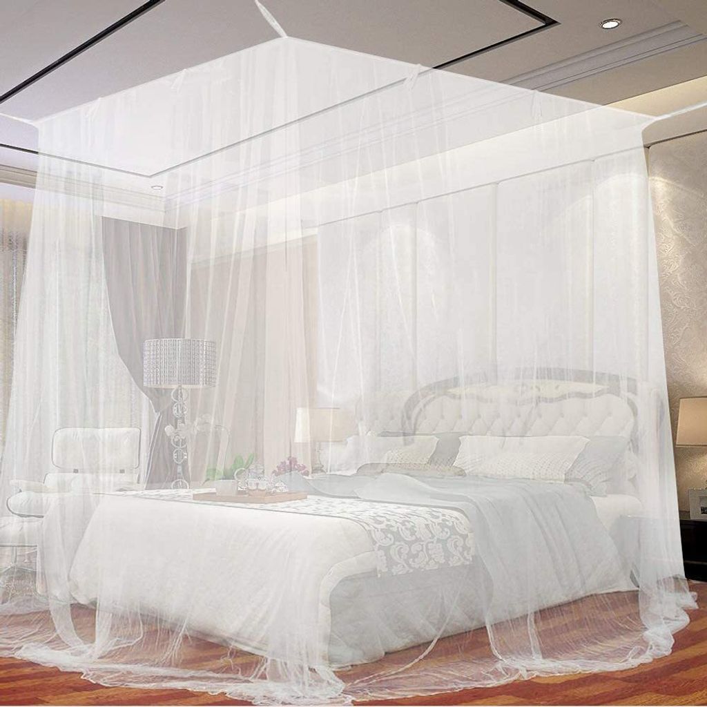 Moskitonetz - Feinmaschiges Fliegennetz für Doppelbett und Einzelbett, Quadratisch, 190 x 210 x 240cm, Weiß