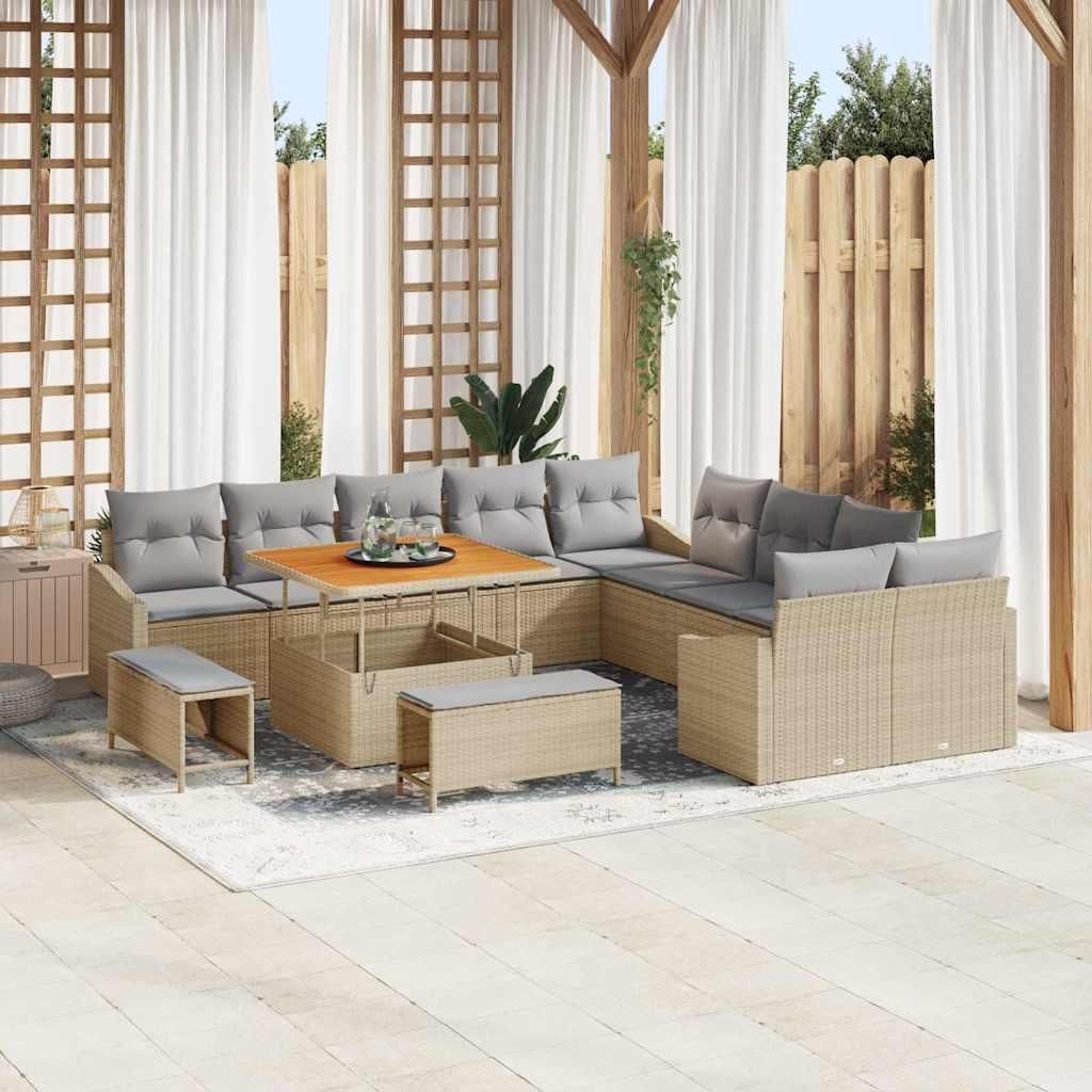 Maison Exclusive - Gartensofa-set mit Kissen 13 pcs Beige Poly-Rattan