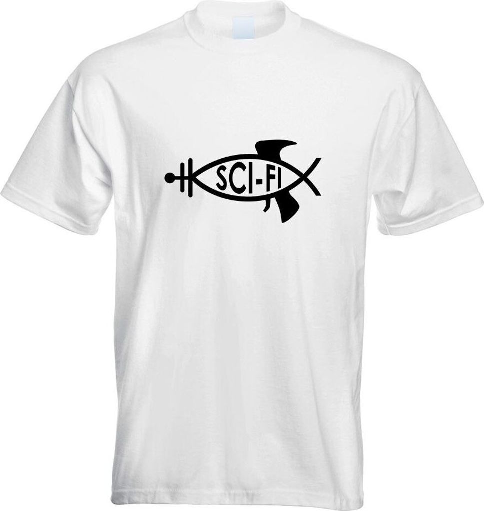 Kiwistar - T-Shirt - Weiss - Sci-Fi Fisch Motiv Bedruckt Funshirt Design Print - mit Motiv Bedruckt - Funshirt Design - Sport - Freizeit - Herren - L