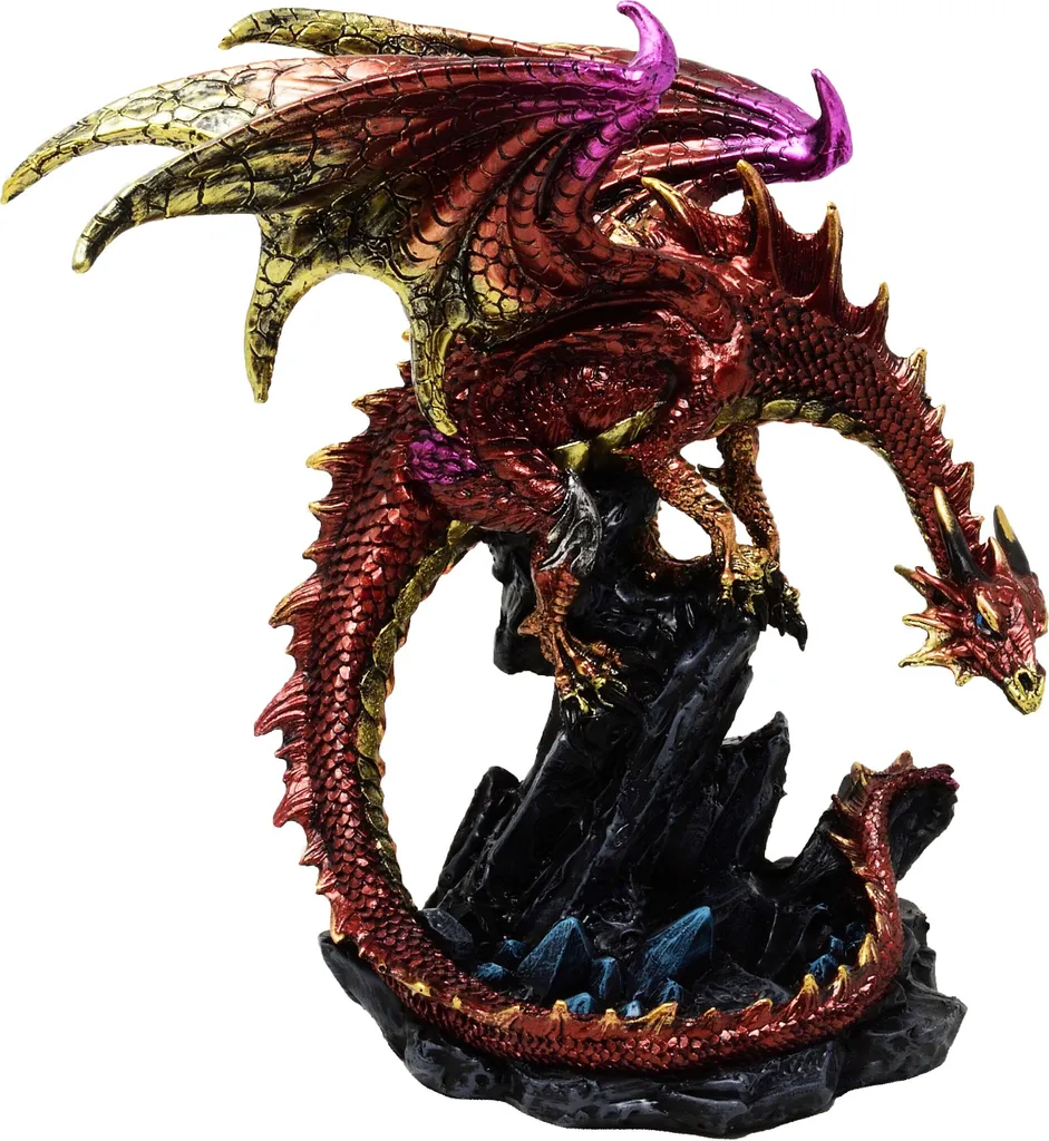 Dragon sur un rocher protecteur aux détails sculptés - Figurine Fantasy