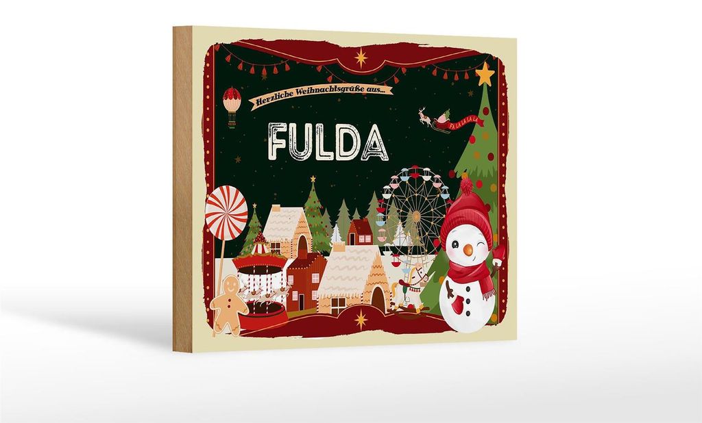 Holzschild Weihnachten Grüße FULDA Geschenk Dekoration Fest 18x12 cm