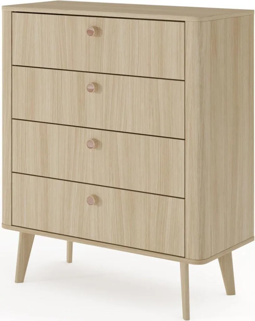 Commode Viki Gain de Place 88cm - Solution de Rangement Chêne et Beige
