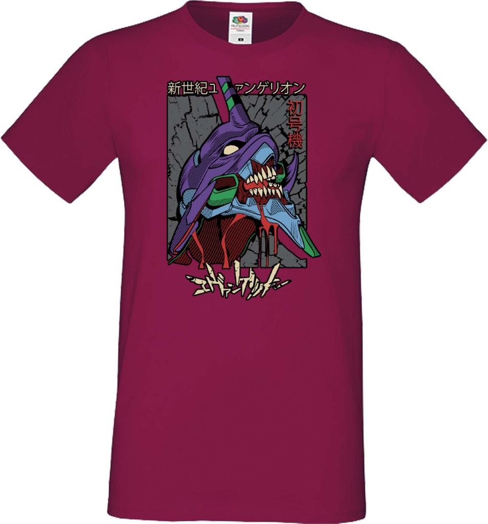 Herren T-Shirt Anime Manga Neon Anime Genesis Manga Evangelion Eva Unit 02 Eva Unit, Man 2XL / Burgundy