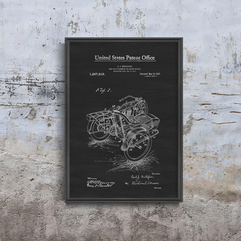 Poster - Canvas - Leinwand - 29,7 cm x 42 cm - Motorrad US-Patent