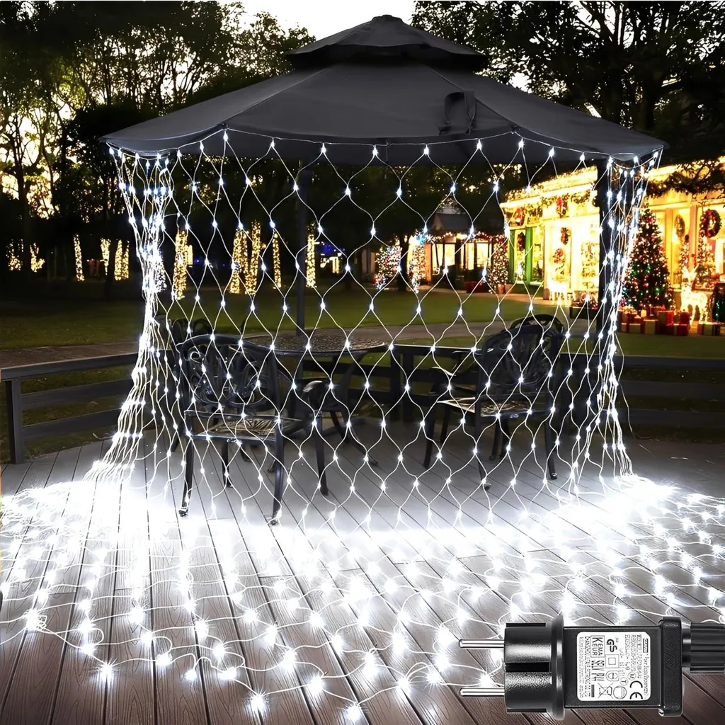 Filet LED 660 Points Blanc 6x4m avec 8 Modes et Connecteur Étanche