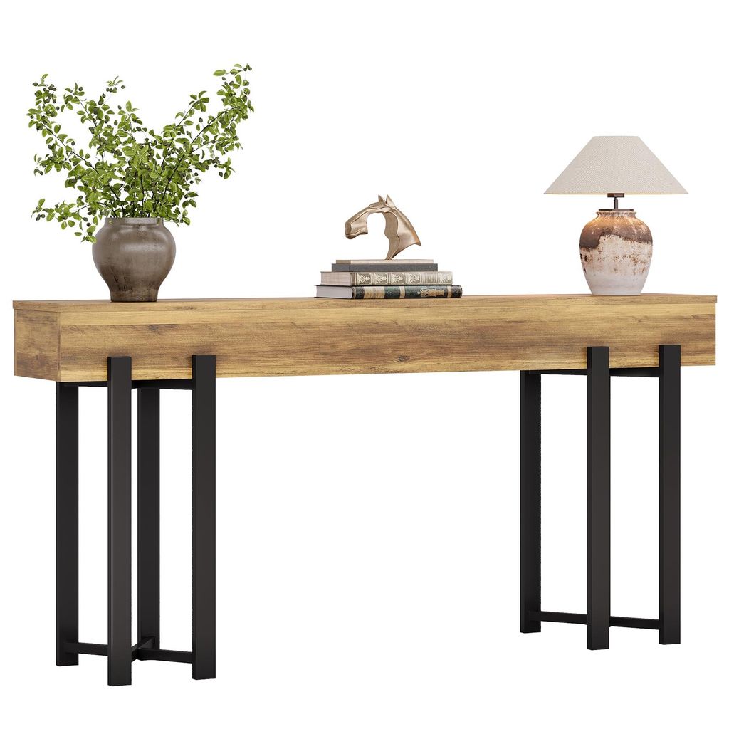 Tribesigns Schmaler Konsolentisch 160 cm, im Landhausstil - Platzsparend für Diele, Flur & Wohnzimmer, als Couchtisch mit robustem Metallgestell