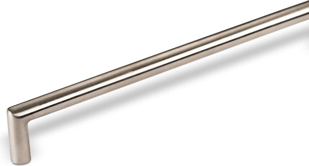 A single silver handle for furniture is shown against a white background.