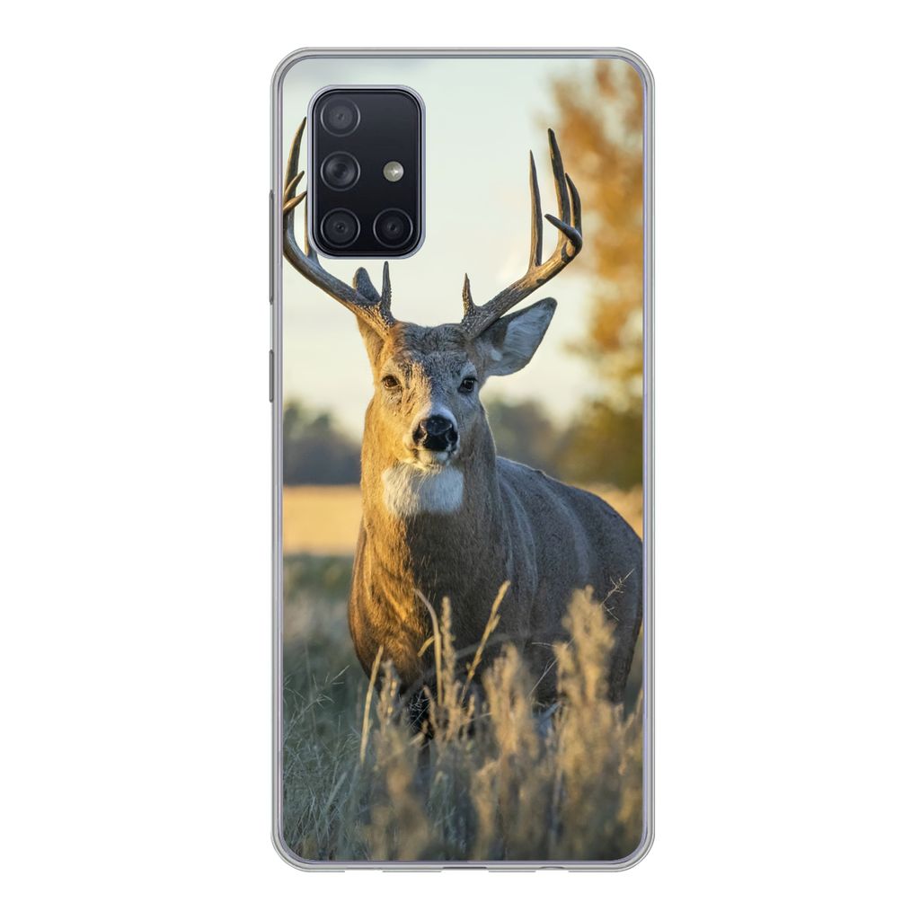 MuchoWow Handyhülle Schutzhülle Hülle für Samsung Galaxy A51 5G Hirsche - Gras - Herbst - Geweih - Natur - Tiere Silikon Softcase Handy Hüll...