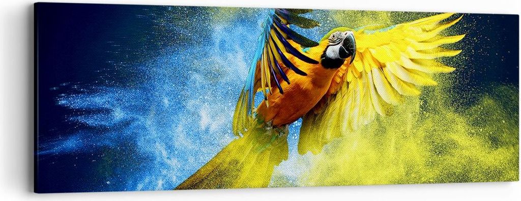 Bild auf Leinwand - Leinwandbild - Papagei Vogel Feder - 90x30cm - Wand Bild - Wanddeko - Wandbilder - Leinwanddruck - Bilder - Kunstdruck - Wandde...
