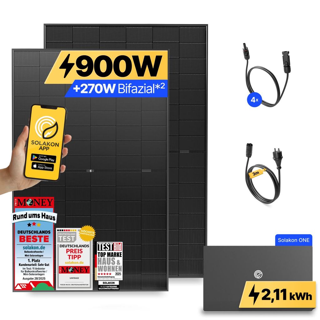 900W Balkonkraftwerk mit Speicher Solakon ONE (2,11 kWh) Produktbild 