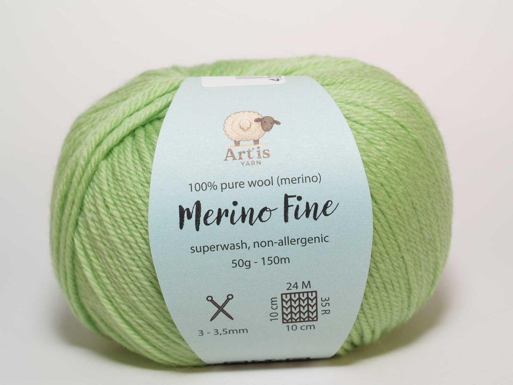 Merino Fine Art'is Yarn 100% Wolle | Superwash & Antiallergisch (50g/150m) (129 hellgrün)