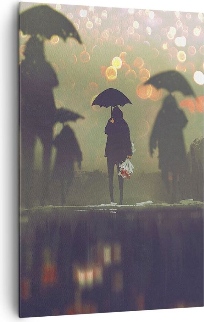 Bild auf Leinwand - Leinwandbild - Einteilig - Straße Regen Wasser - 80x120cm - Wand Bild - Wanddeko - Wandbilder - Leinwanddruck - Wanddekoration...