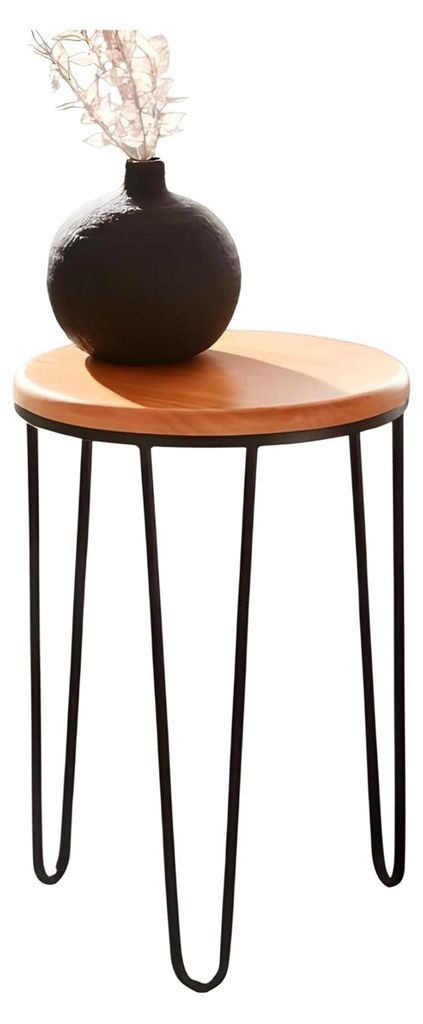 Runder Beistelltisch im Retro-Stil aus Metall und Holz, schwarz, Ø 33x46 cm