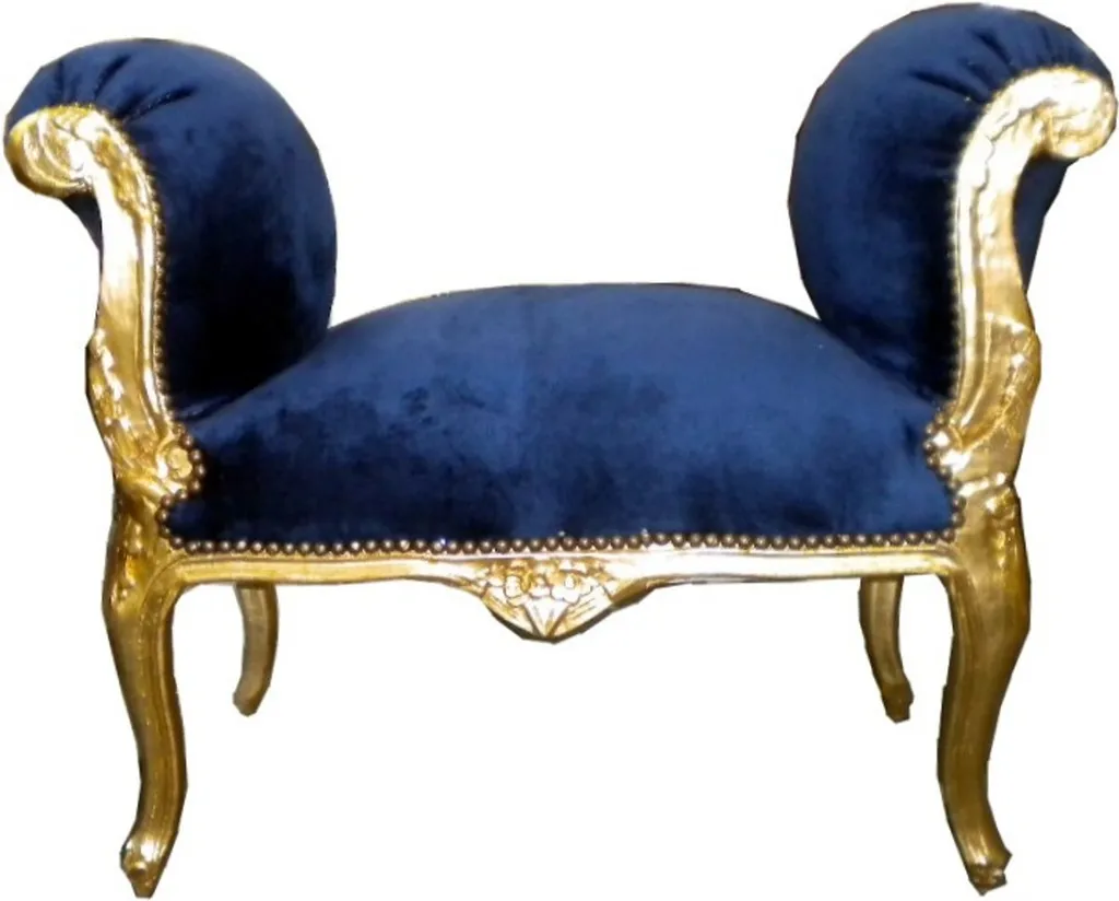Tabouret de Coiffeuse Baroque Bleu et Or pour la Chambre
