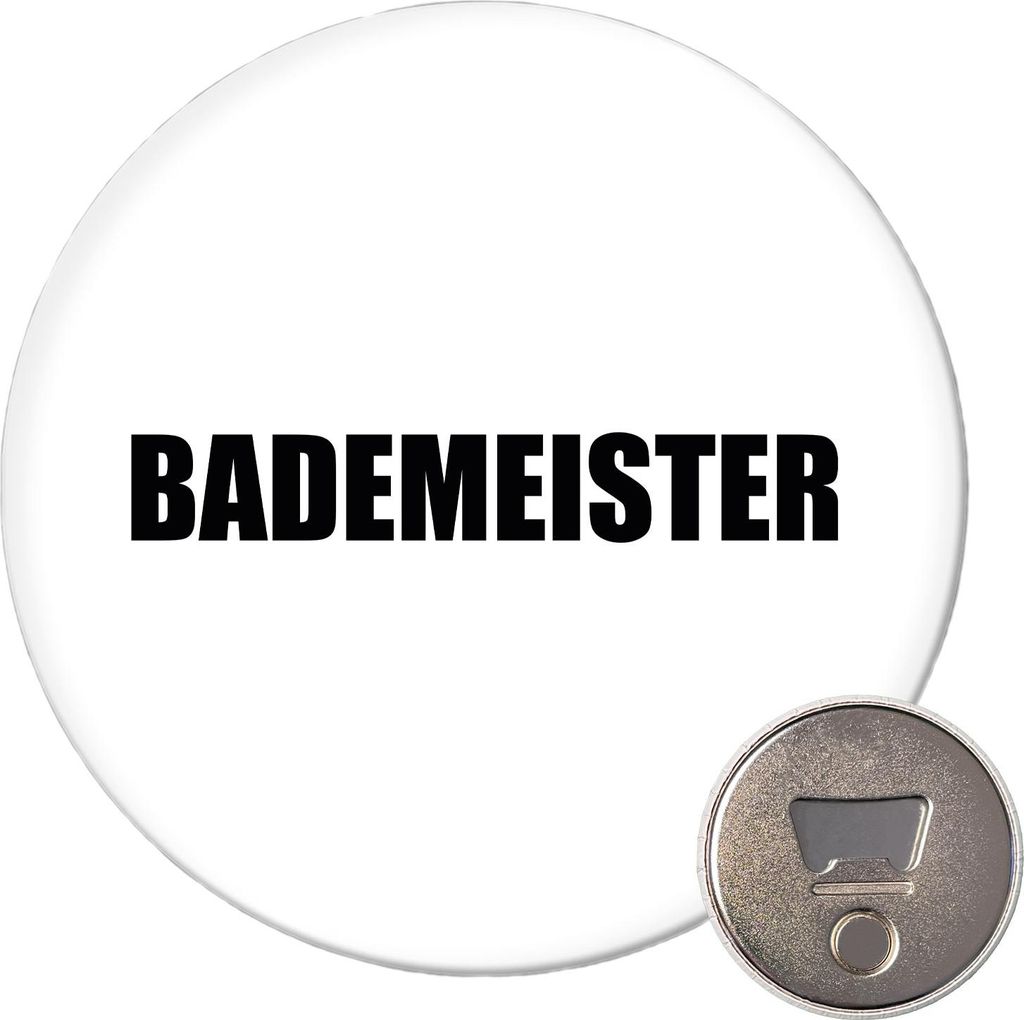 Huuraa Magnet Bademeister Schriftzug 59mm Kühlschrankmagnet rund Flaschenöffner Geschenkidee