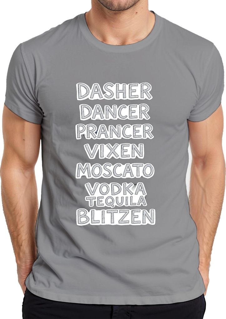Dasher Dancer Prancer Vixen Moscato Vodka Geschenk Lustig Party Herren T-Shirt, Grau, 3XL