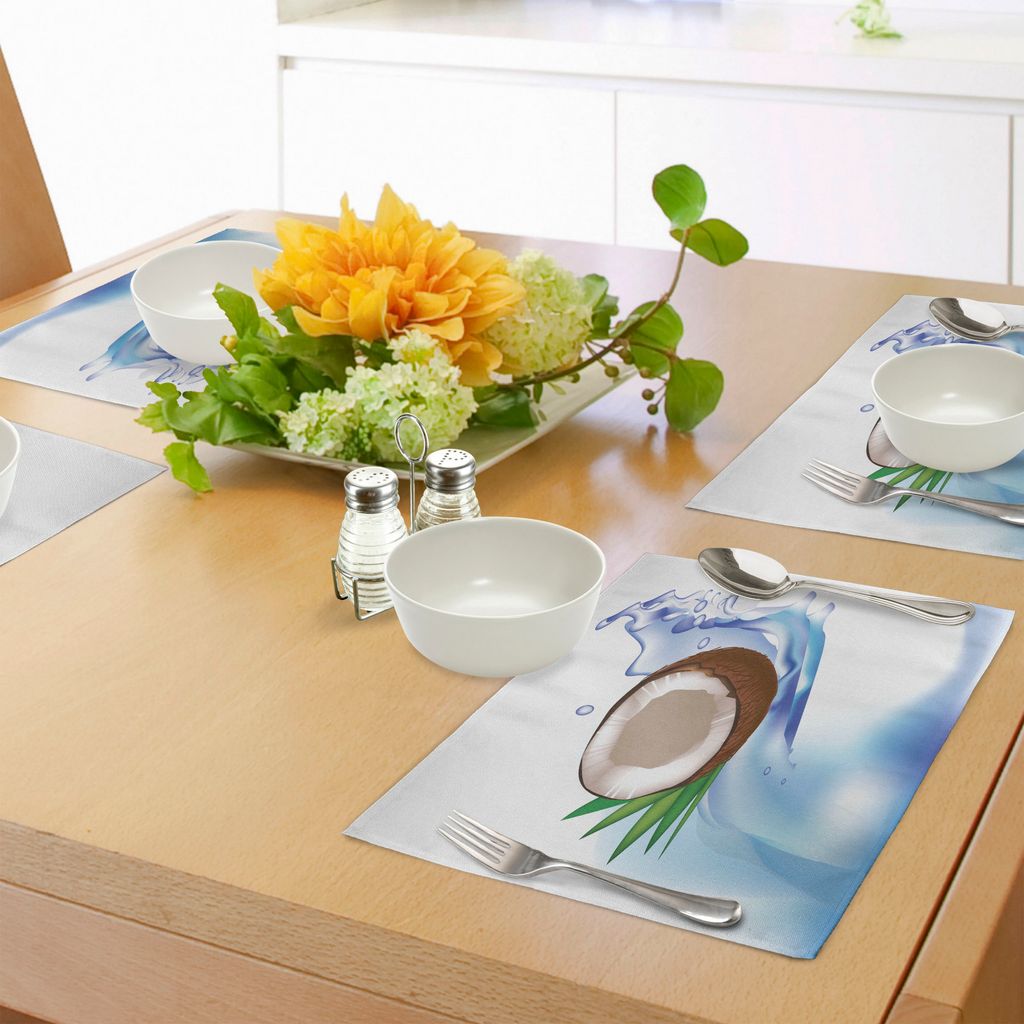 ABAKUHAUS Obst Platzmatten, Broken Coconut und Blätter in einem Spritzer Wasser Tropical Hawaii Themed Abstract Design, Tiscjdeco aus Farbfesten S...