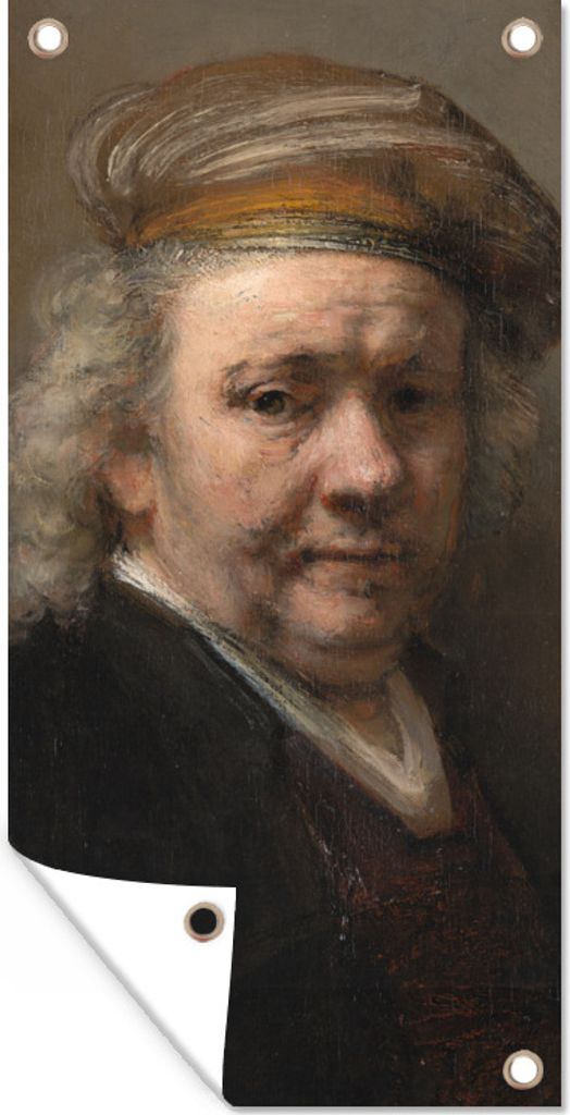 MuchoWow 40x80 cm Outdoor-Poster Gartendeko Sichtschutz Garten Poster für den Garten Selbstbildnis - Gemälde von Rembrandt van Rijn