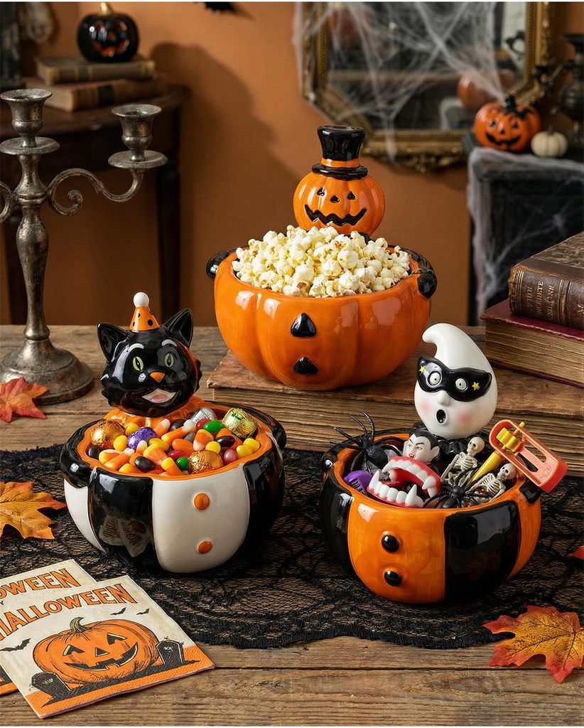 Vintage Halloween Kürbis Süßigkeiten Schale aus Keramik