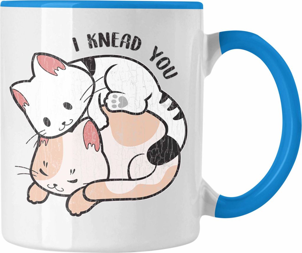 Trendation - Valentinstag Tasse Geschenk für Ihn Sie Lustig Katze Geschenkidee Becher Freund Freundin Liebe Paare (Blau)