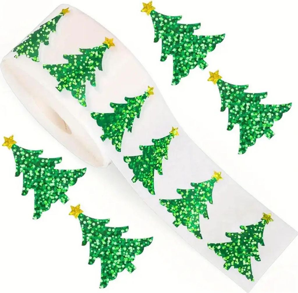 500 Stück Weihnachtsaufkleberrolle mit Glitzerbaum/Ahornblatt/Weihnachtsmannmütze, wasserfeste, selbstklebende Aufkleber für Umschläge, Einladu...