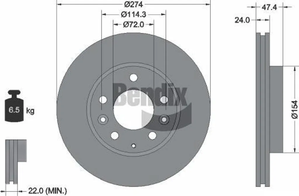 Disque de frein arrière Bendix BDS1820 compatible Mazda 6 et Premacy