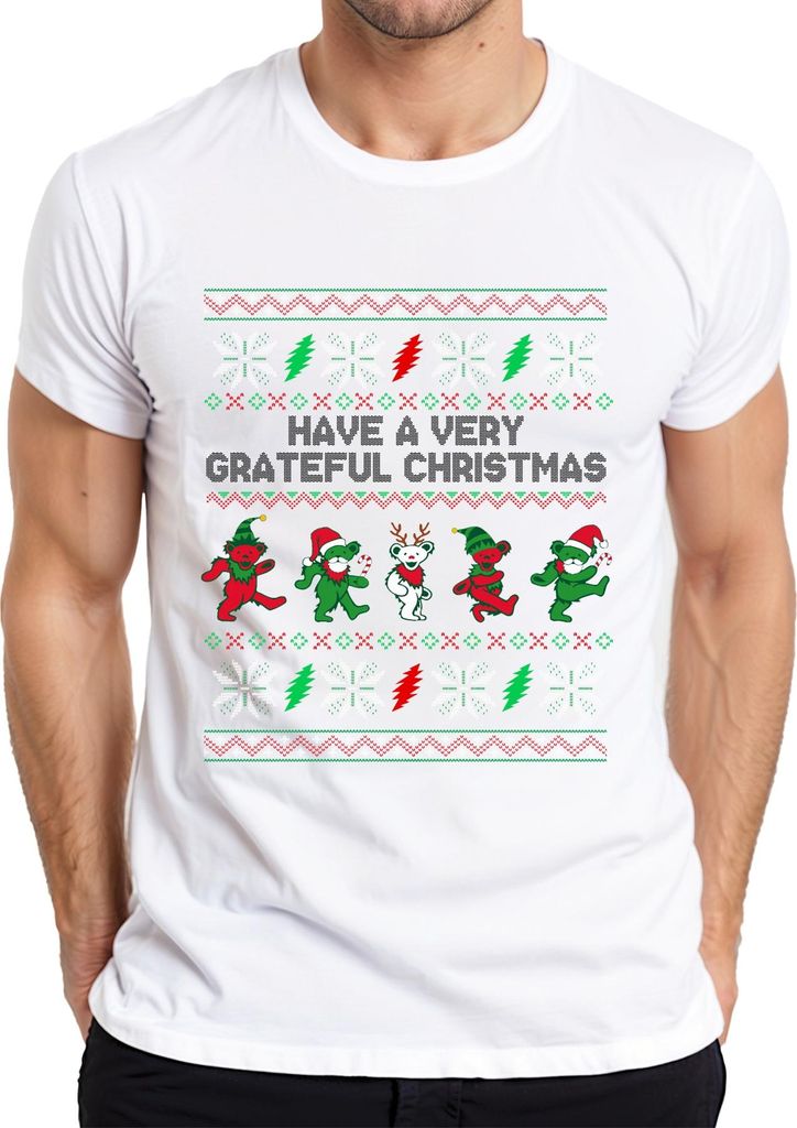 Grateful Dead Grateful Christmas tanzende Bären Weihnachten Retro Herren T-Shirt, Weiß, S