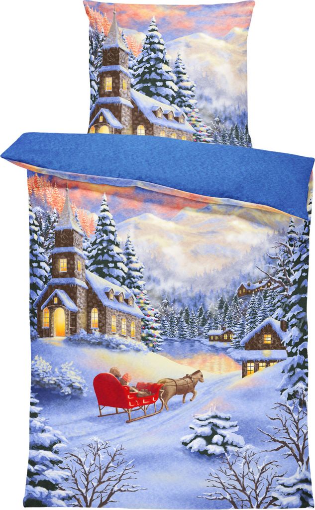 Winter Bettwäsche 135x200 cm Winterlandschaft Weihnachten Flausch Thermofleece