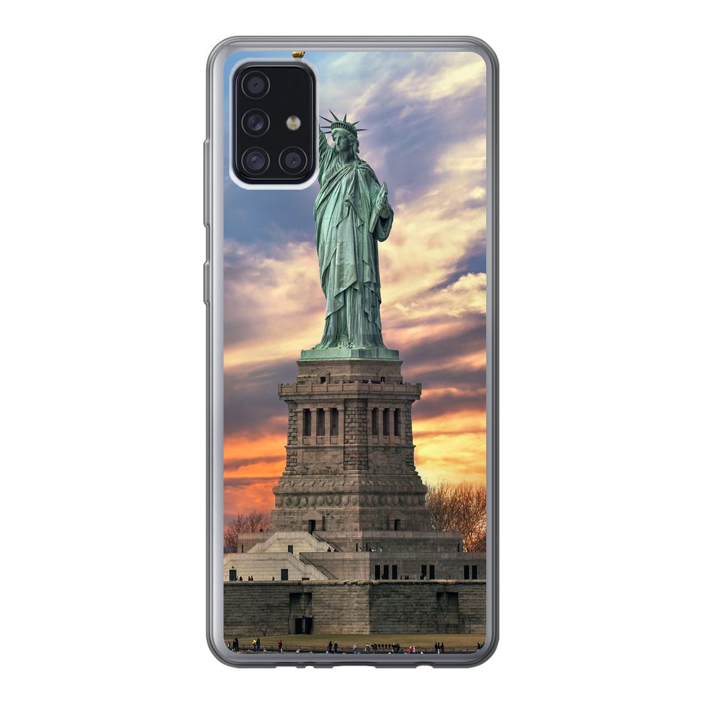 MuchoWow Handyhülle Schutzhülle Hülle für Samsung Galaxy A52 5G Freiheitsstatue in New York bei Sonnenuntergang Silikon Softcase Handy Hülle...
