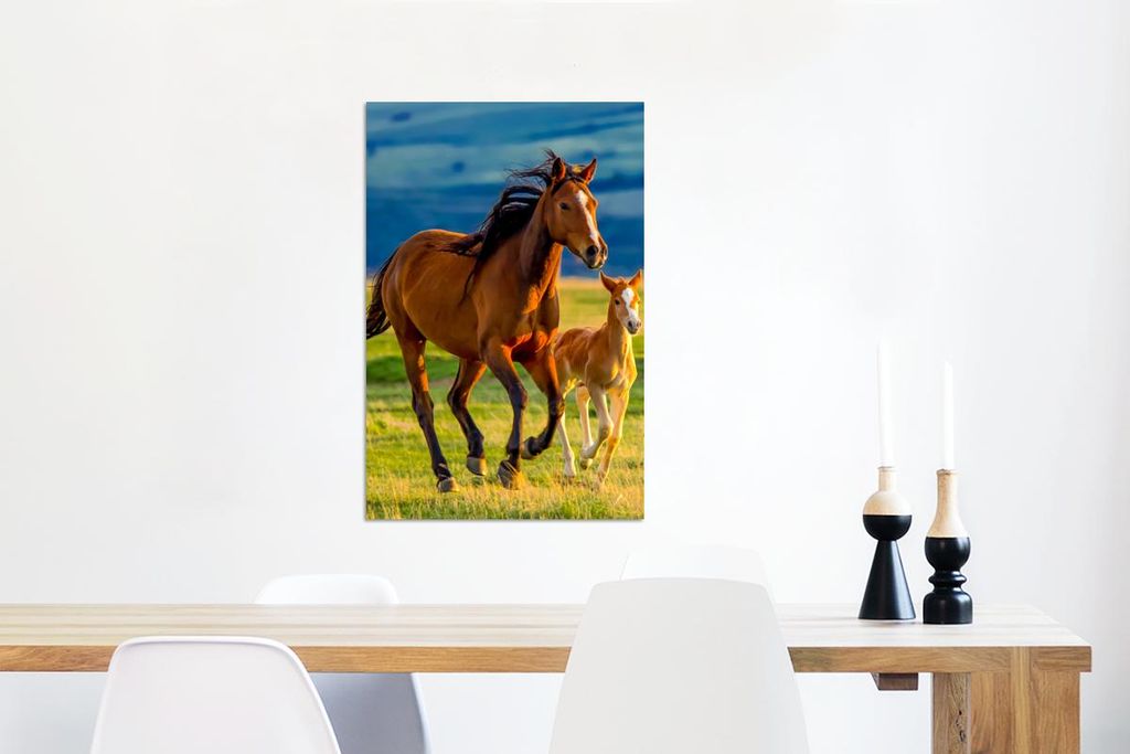 MuchoWow Wanddekoration Metall Metallbild Wandkunst 40x60 cm Pferde - Gras - Tiere - Landschaft - Natur MuchoWow Aluminium Gemälde - Wanddekoratio...