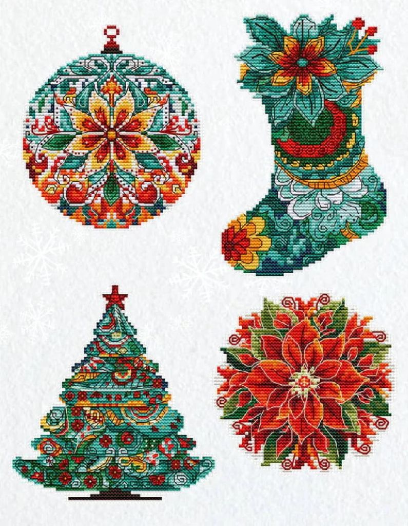 Luca-S Kreuzstich Stickpackung "Spielzeugset Weihnachtsdekoration 4 Stk", Zählmuster, ca. a 10x15cm