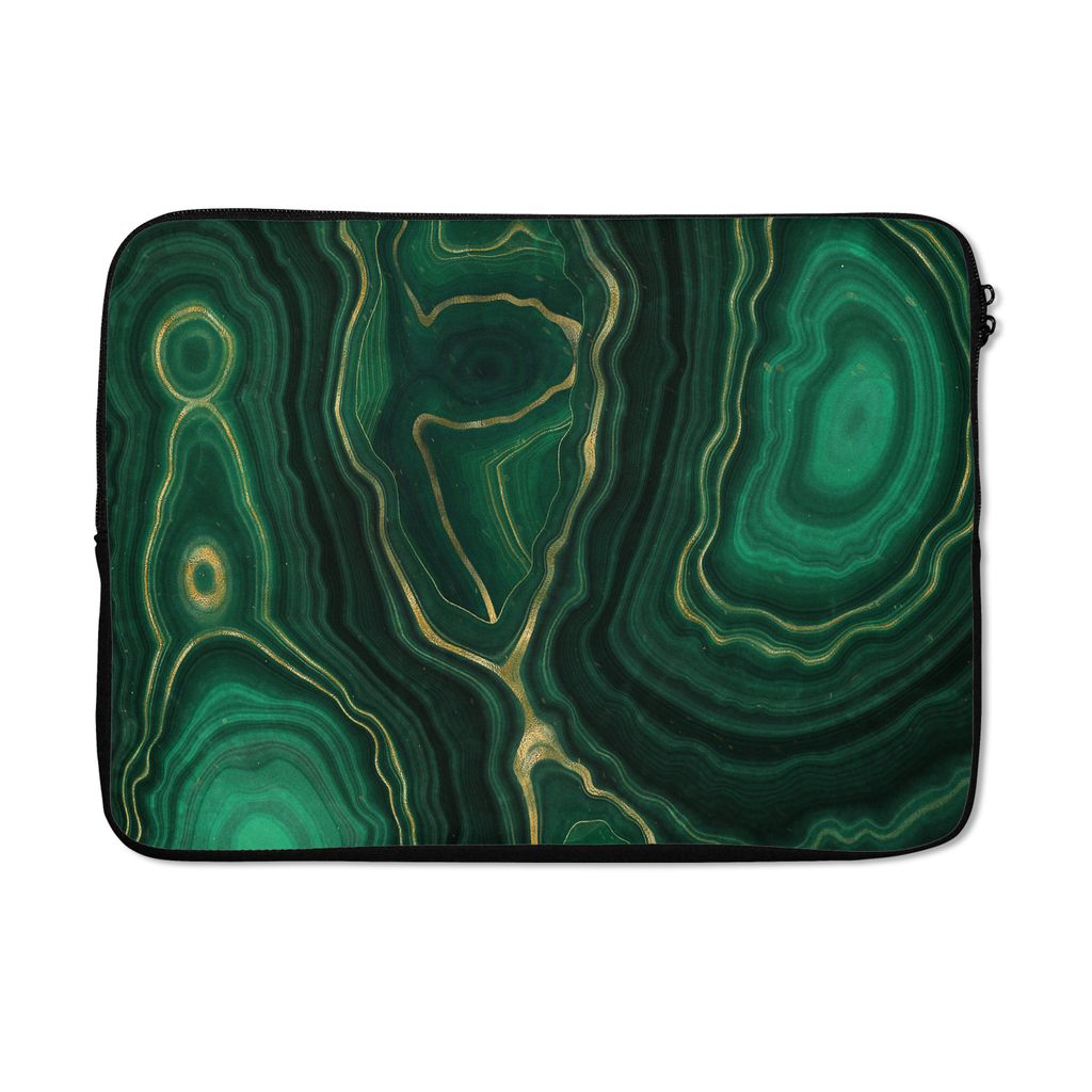 MuchoWow Laptop Hülle 14 ZollGold - Grün - Achatstein - Geode - Marmor Laptoptasche - Laptoptasche - Stoßsicher - Schutzhaube