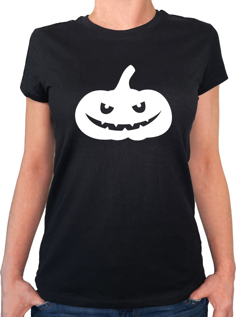 Huuraa Damen T-Shirt Halloween Kürbis Pumpkin M Black Bio Baumwolle Fairtrade Damenshirt Geschenkidee