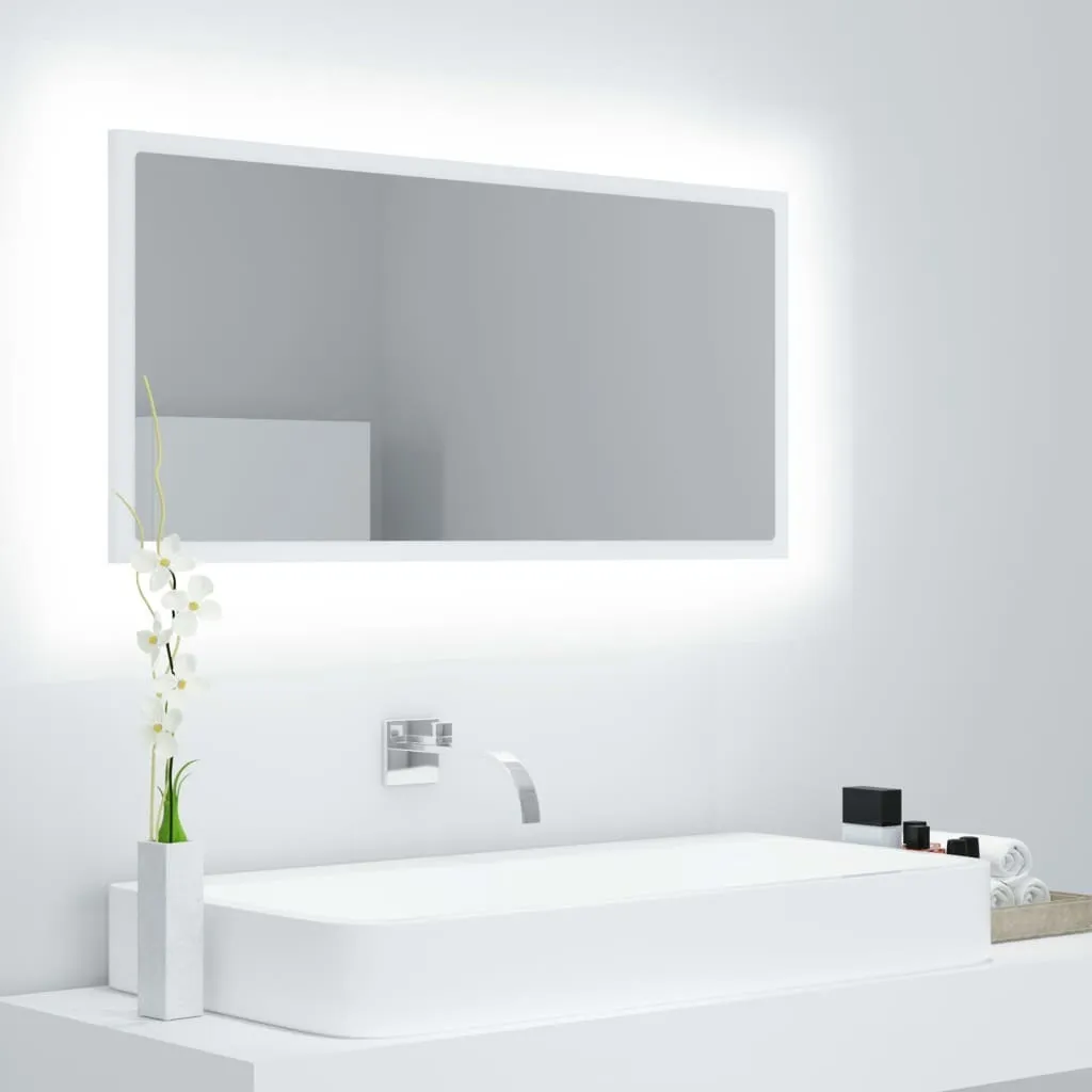 The Living Store Specchio da bagno a LED bianco 90x8,5x37 cm acrilico