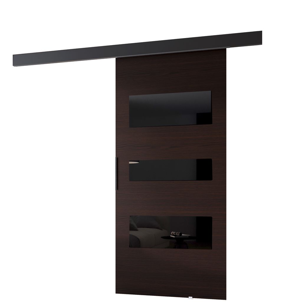 MINIO go for it, Schiebetür "PRIM C", Zimmertür, mit schwarzen Dekorelementen, schwarzer Griff, 76cm, Wenge / Schwarze Farbe