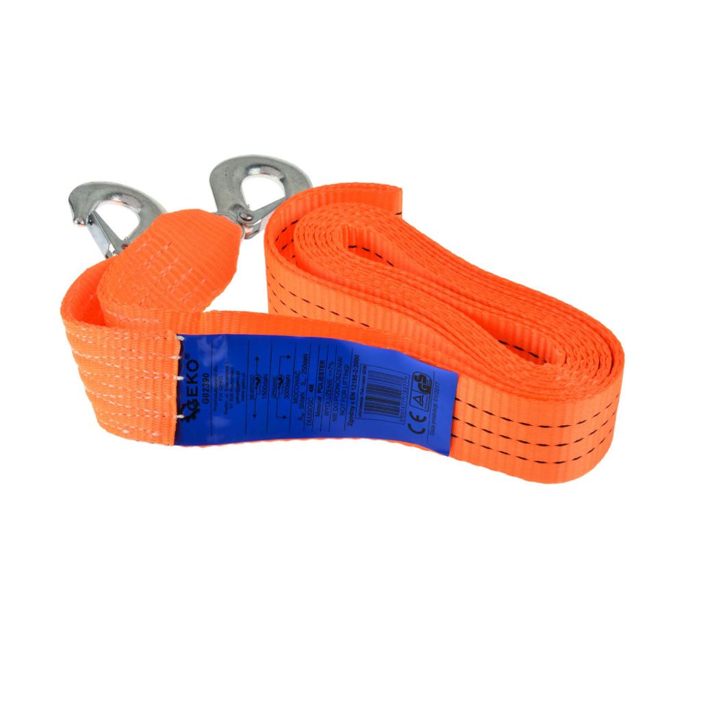 Geko G02390 - Autoabschleppseil (4 m, 3 T, 50 mm, mit Haken), mehrfarbig